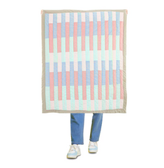 Handmade Geometric Striped Cotton Kids Quilt - Gender-Neutral Pastel Bedding | Crib to King | Custom Size & Monogram Available
