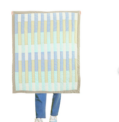 Handmade Geometric Striped Cotton Kids Quilt - Gender-Neutral Pastel Bedding | Crib to King | Custom Size & Monogram Available