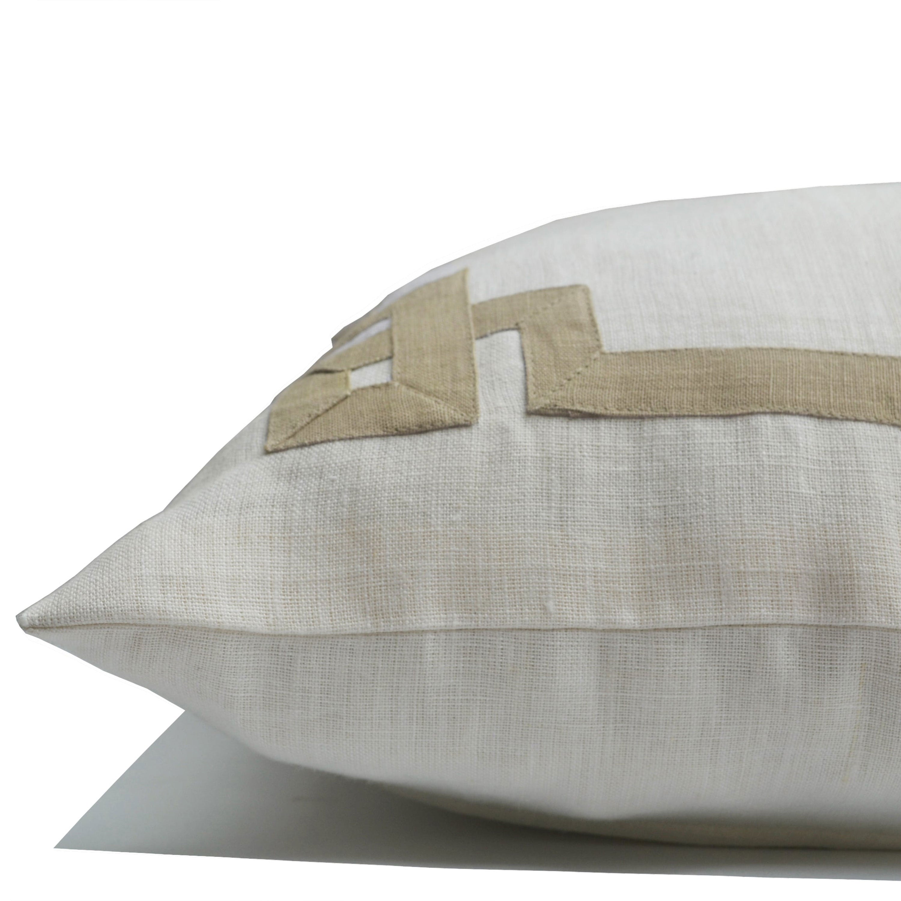 Ivory Beige Linen Greek Key Pillow Cover
