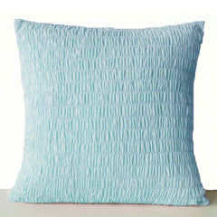 Light Blue Cotton Pillow -Ruched blue pillow