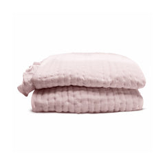 Handcrafted Reversible Linen Quilt - Blush Pink Coverlet and Bedspread