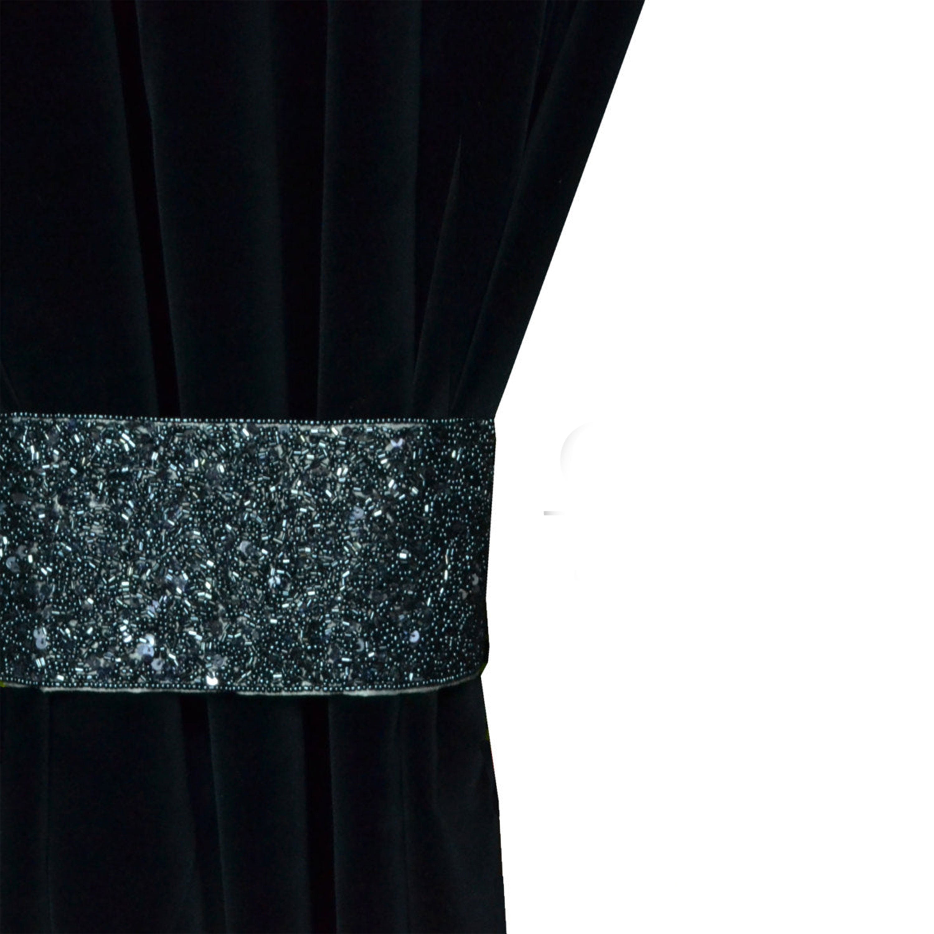 Gunmetal Gray Sequin Beaded Curtain Tiebacks