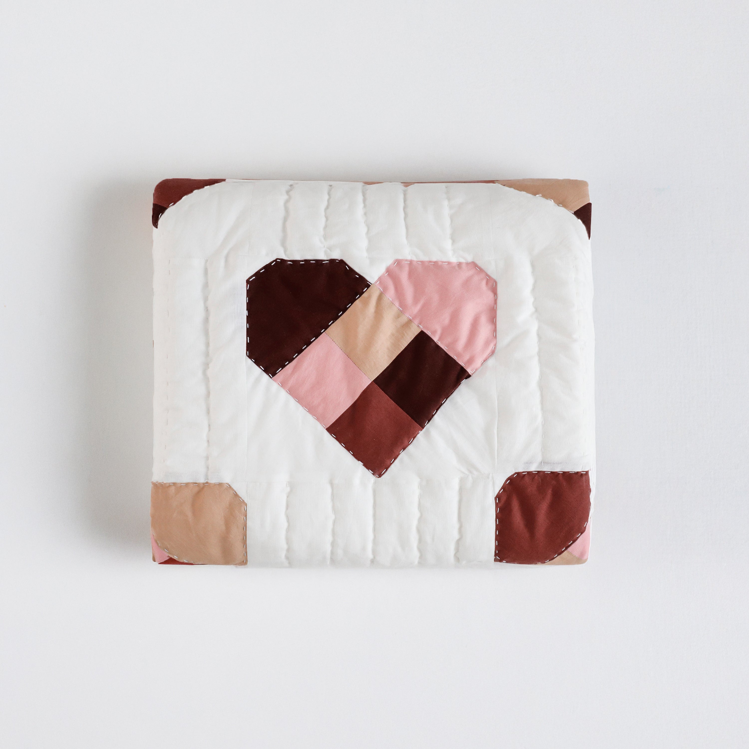 Handmade Cotton Heart Patch Quilt | Cozy Valentine's Quilt