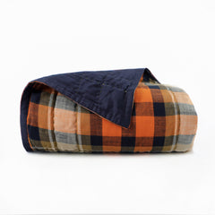 Handmade Reversible Plaid Cotton Quilt - Pick-Stitch Quilting | Navy & Plaid | Farmhouse & Modern Bedroom Décor | Custom Sizes Available