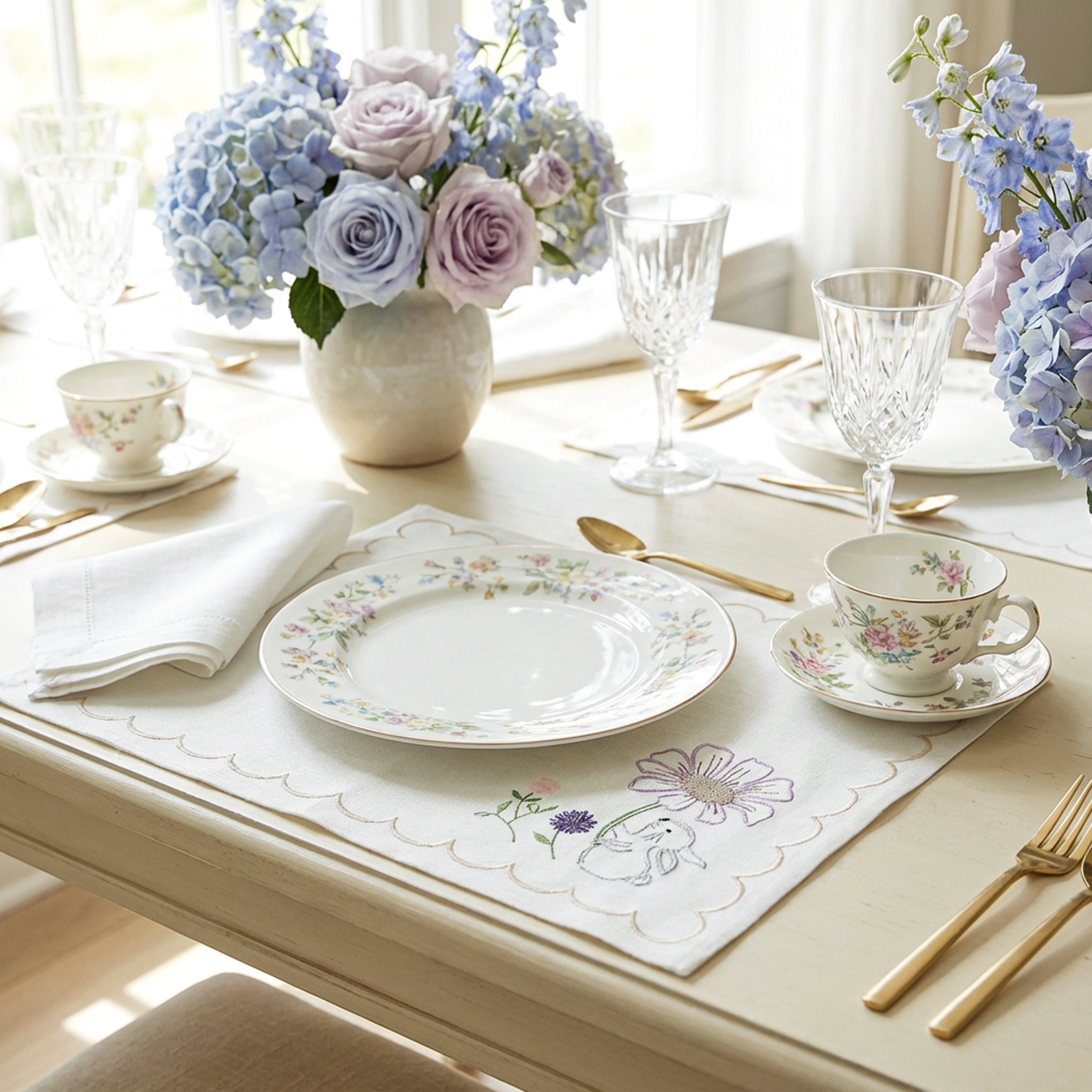 Easter Bunny Embroidered Placemat Set