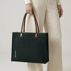 Chevron Tote Bag with Leather Handles