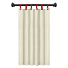 Beige & Red Cotton Canvas Curtains with Snap Button Closure – Custom Made, Playful Drapes for Kids' Room