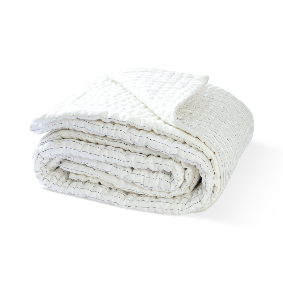 Grey Ivory Stripe Linen Quilt with Pick Stitching  All Season Coverlet