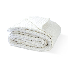 Grey Ivory Stripe Linen Quilt with Pick Stitching  All Season Coverlet