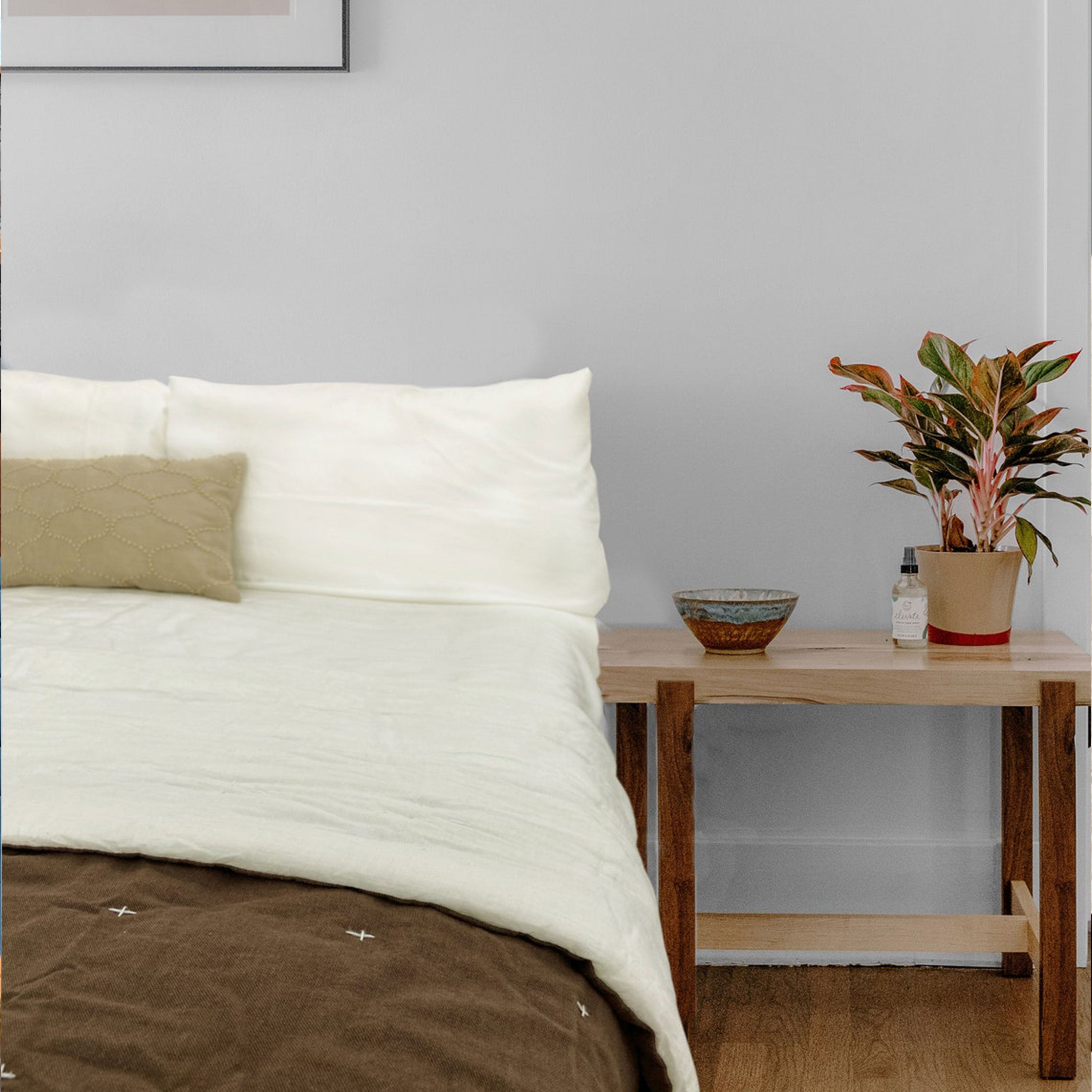 Handmade Brown Linen Quilt: European Flax & Hand-Stitched Detail