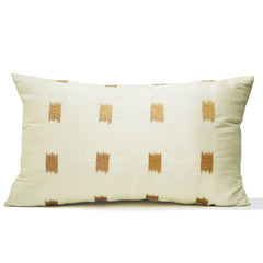 Ivory Silk Pillow Cover, Ikat Pillow, Lumbar Pillow, Embroidery Embroidered,