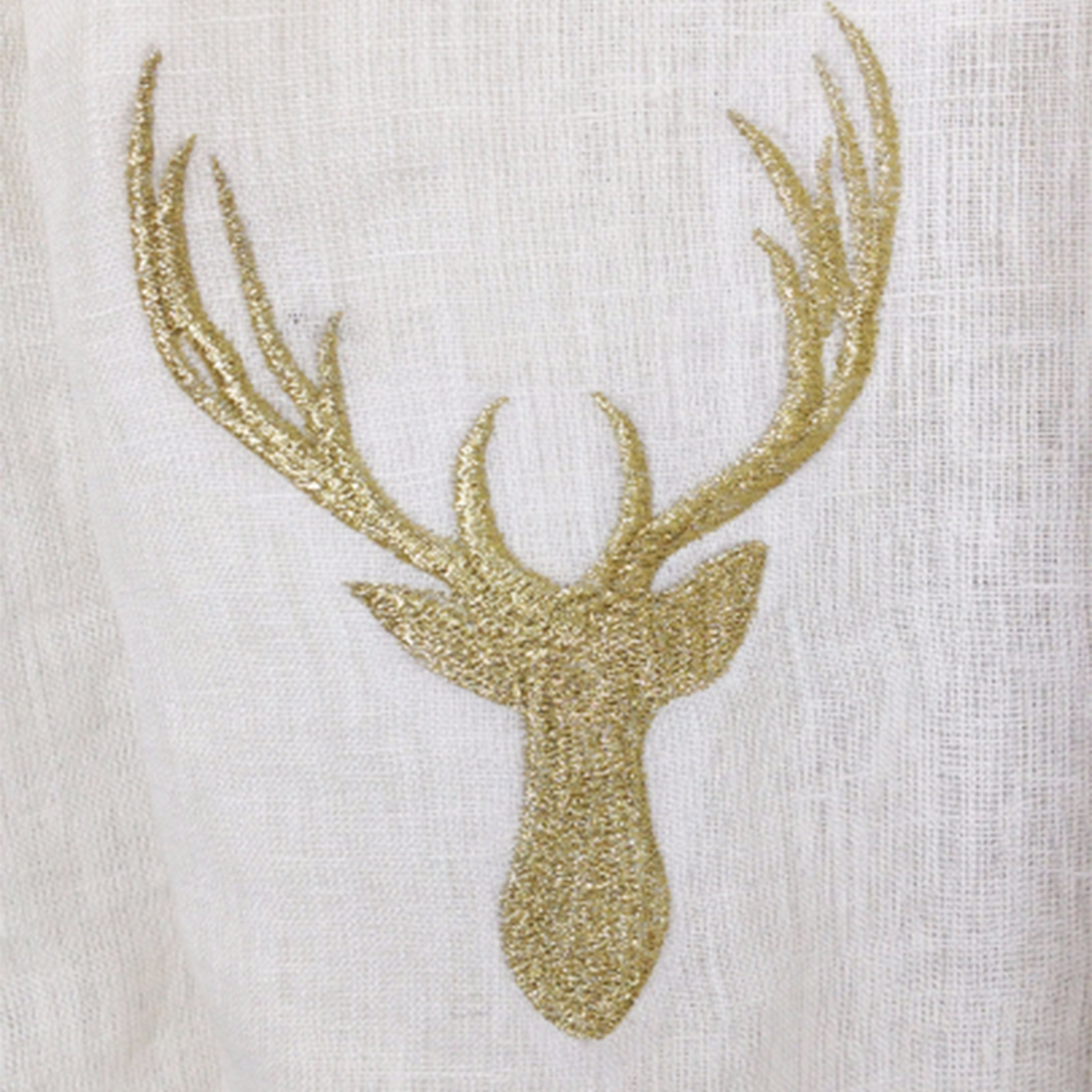 Ivory Linen Tab Top Curtain Panels with Golden Deer Embroidery