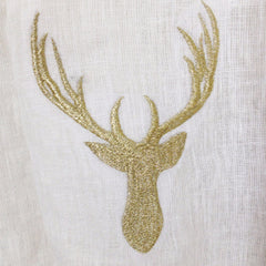 Ivory Linen Tab Top Curtain Panels with Golden Deer Embroidery