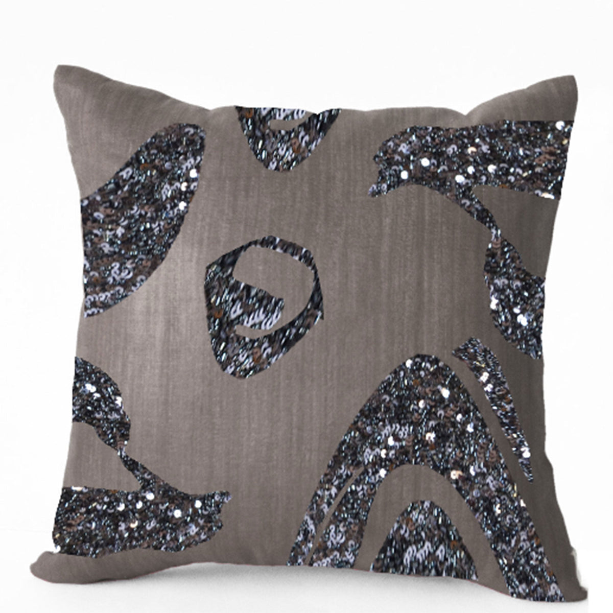 Decorative Throw Pillow Cover Geometric Metallic Gray Sequin Intricate Embroidery Neutral Home Decor Gifts