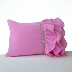 Elegant Navy Blue Ruffled Sequin Throw Pillow Cover