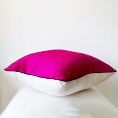Hot Pink Velvet and Oatmeal Linen Piping Pillow Cover -Decorative Couch Case -Gift -Pink Bedding -Nursery -Dorm -