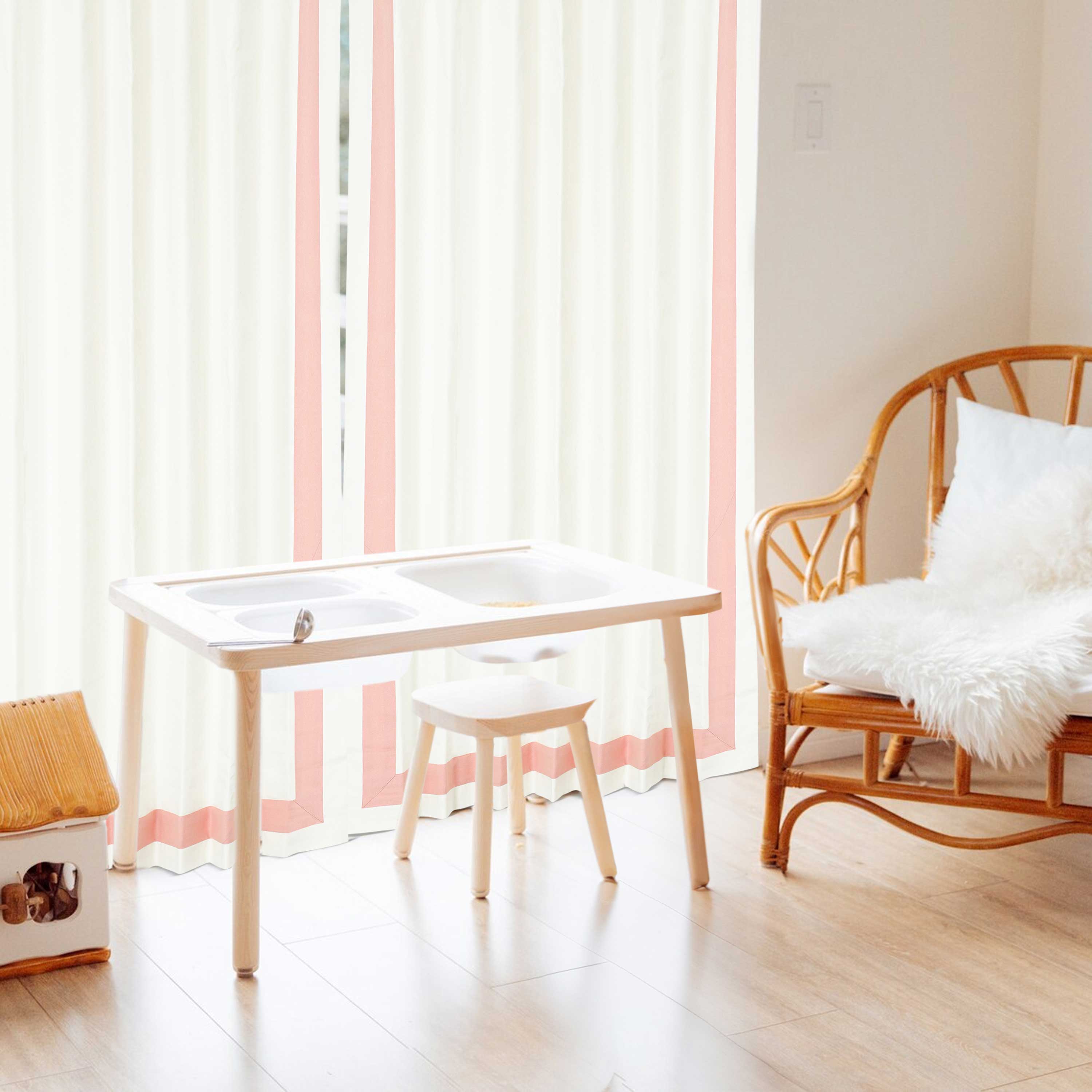 Custom Ivory Curtain With Pink Trim