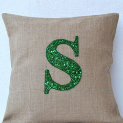 Handmade Sequin Pillow Monogrammed Burlap Cushion Cover