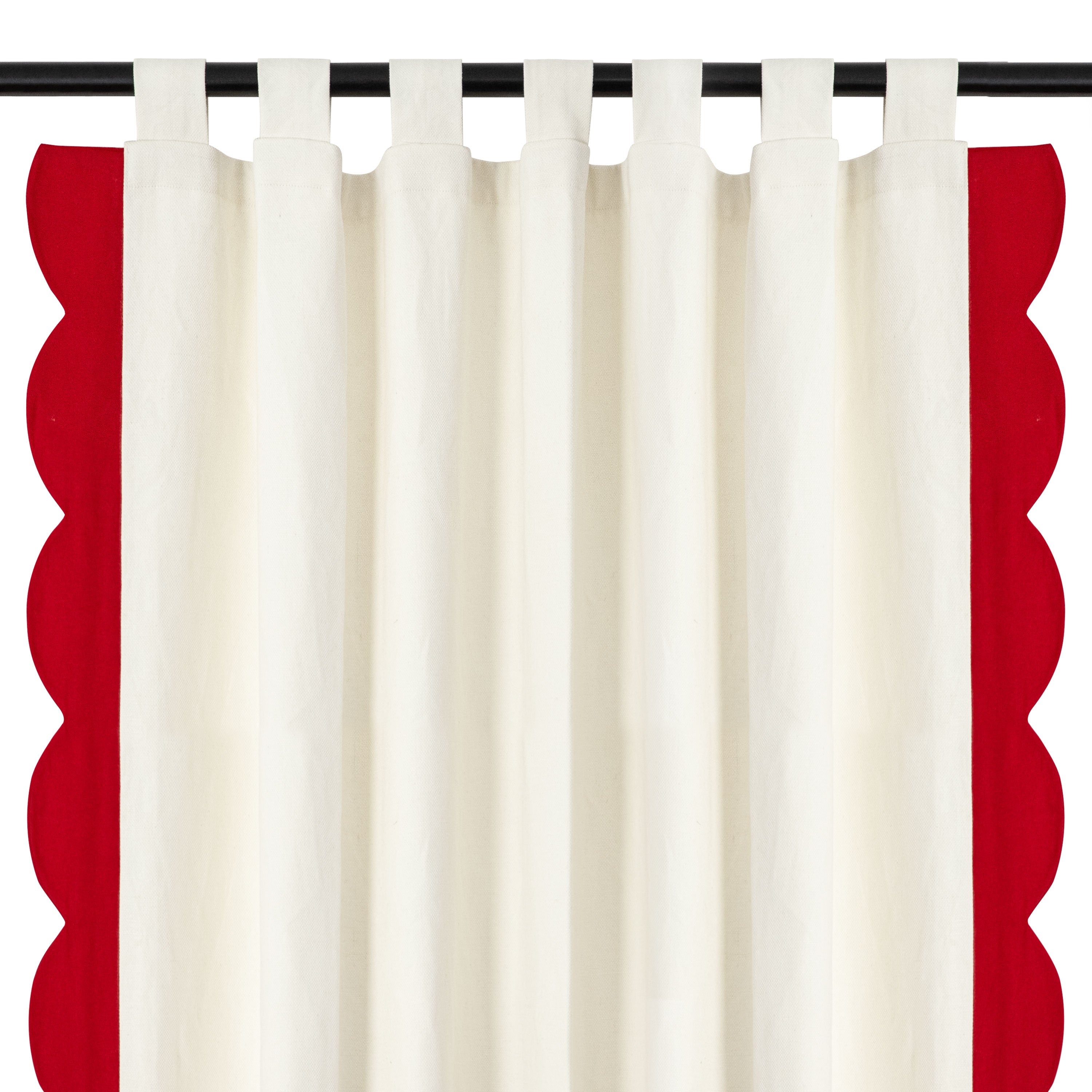 Ivory Curtain With Green Scallops