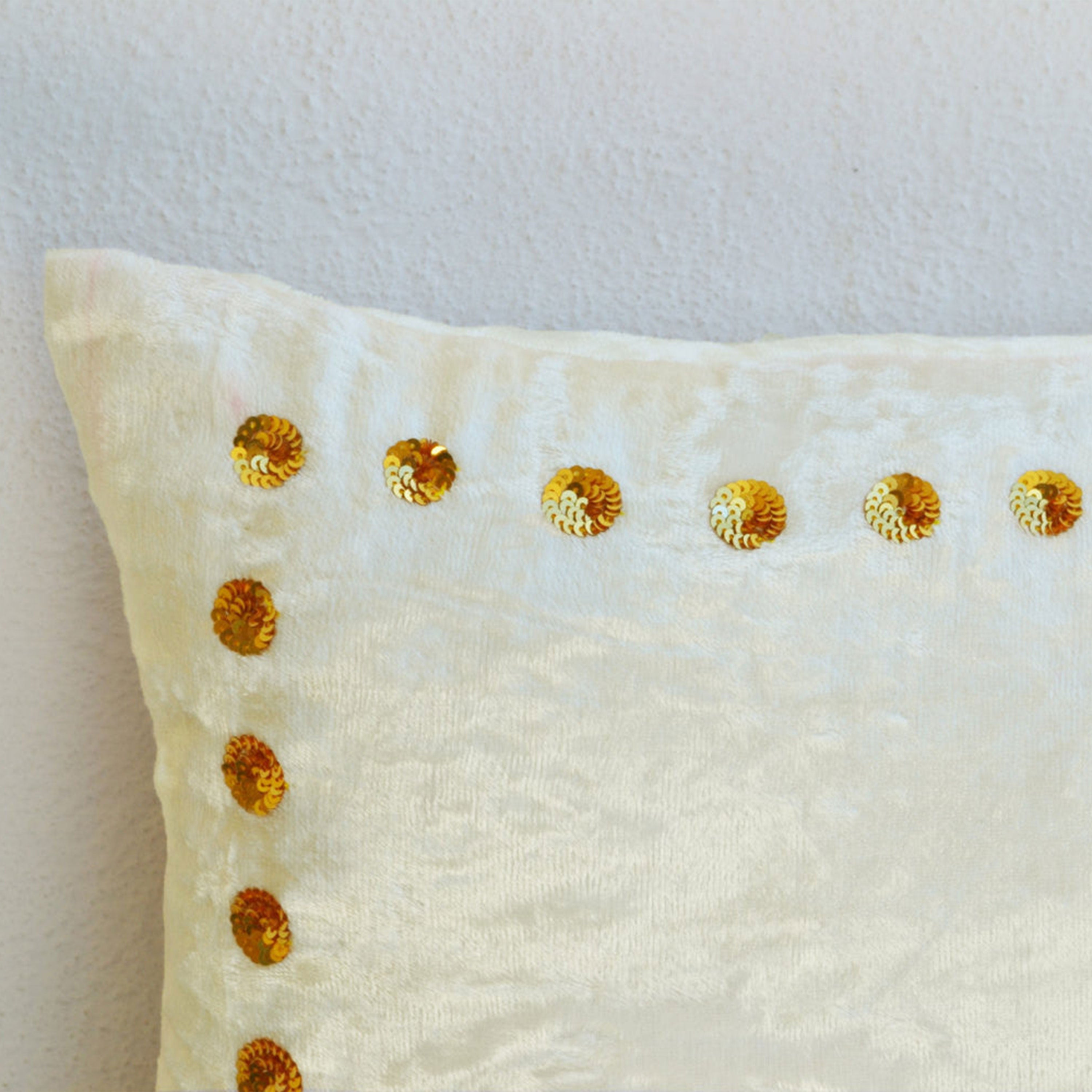 Ivory Velvet Pillow With Gold Boarder