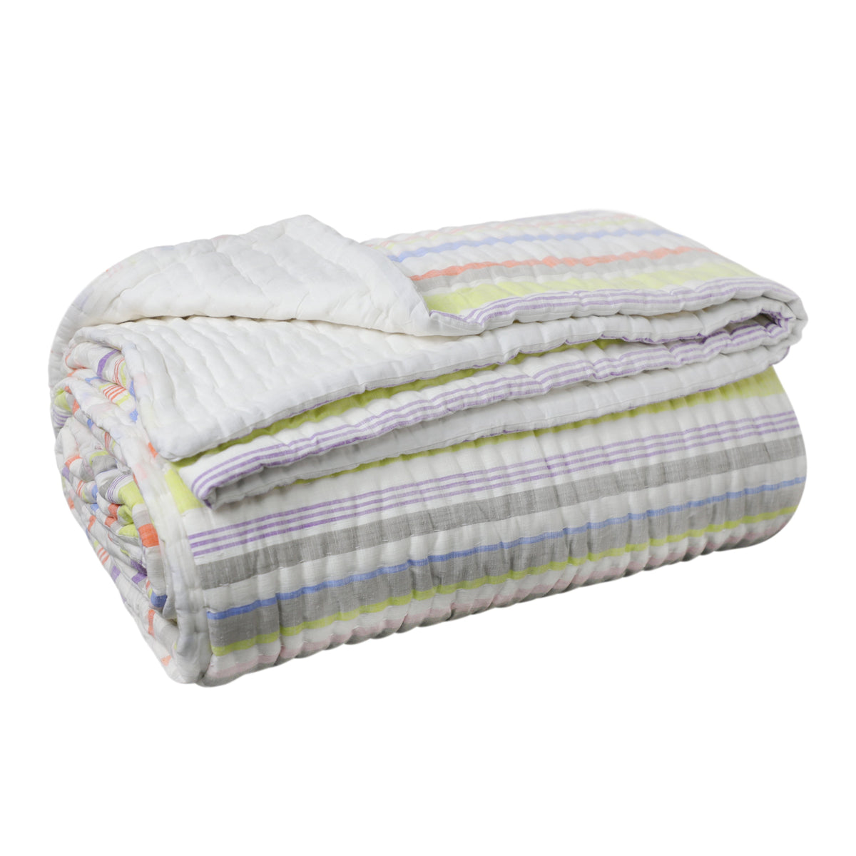 Handcrafted Striped Cotton Quilt, Colorful Washable Quilt And Shams