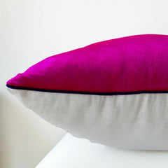 Hot Pink Velvet and Oatmeal Linen Piping Pillow Cover -Decorative Couch Case -Gift -Pink Bedding -Nursery -Dorm -