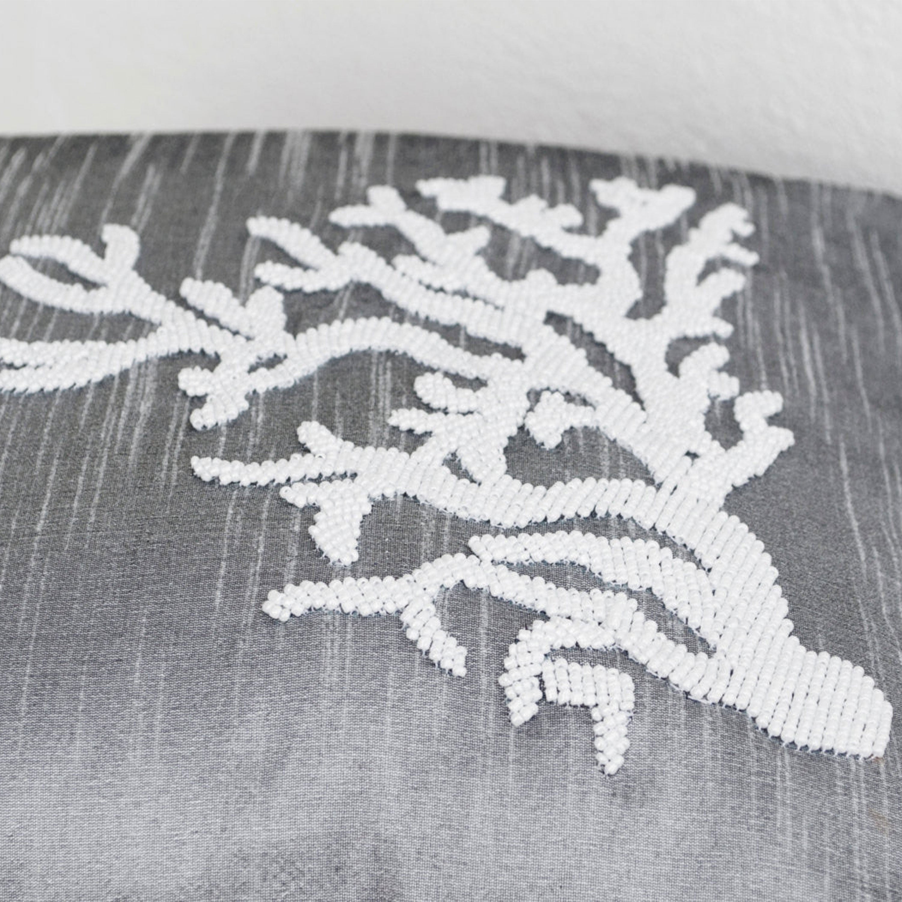 Grey pillow - Beaded coral pillow - Decorative throw pillow -Nautical pillow - Coral reef pillow- Silk pilow covers - 16x16 - gift - Oceanic