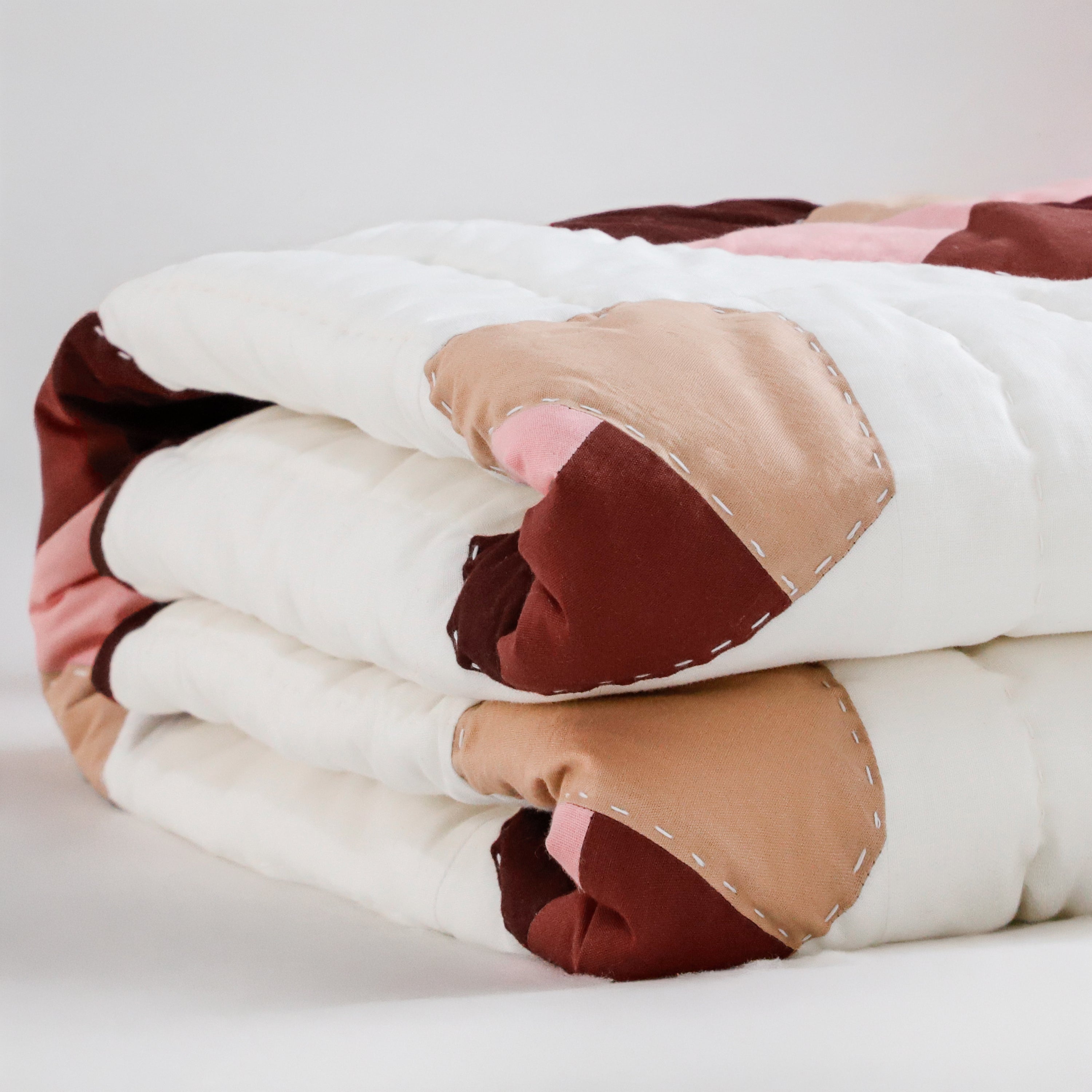 Handmade Cotton Heart Patch Quilt | Cozy Valentine's Quilt