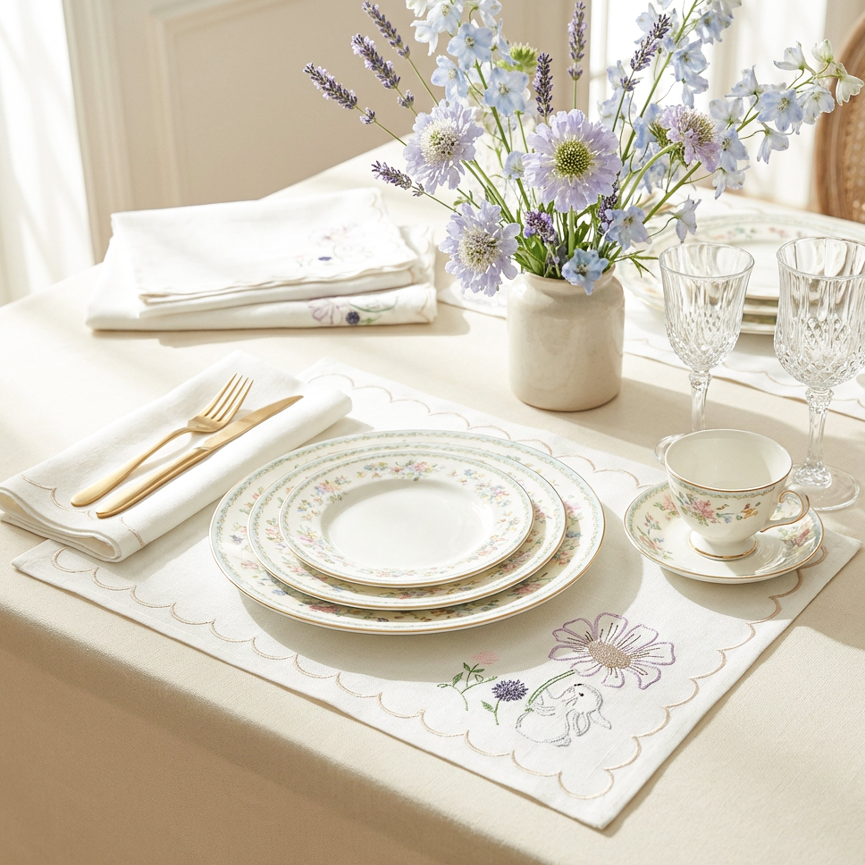 Easter Bunny Embroidered Placemat Set
