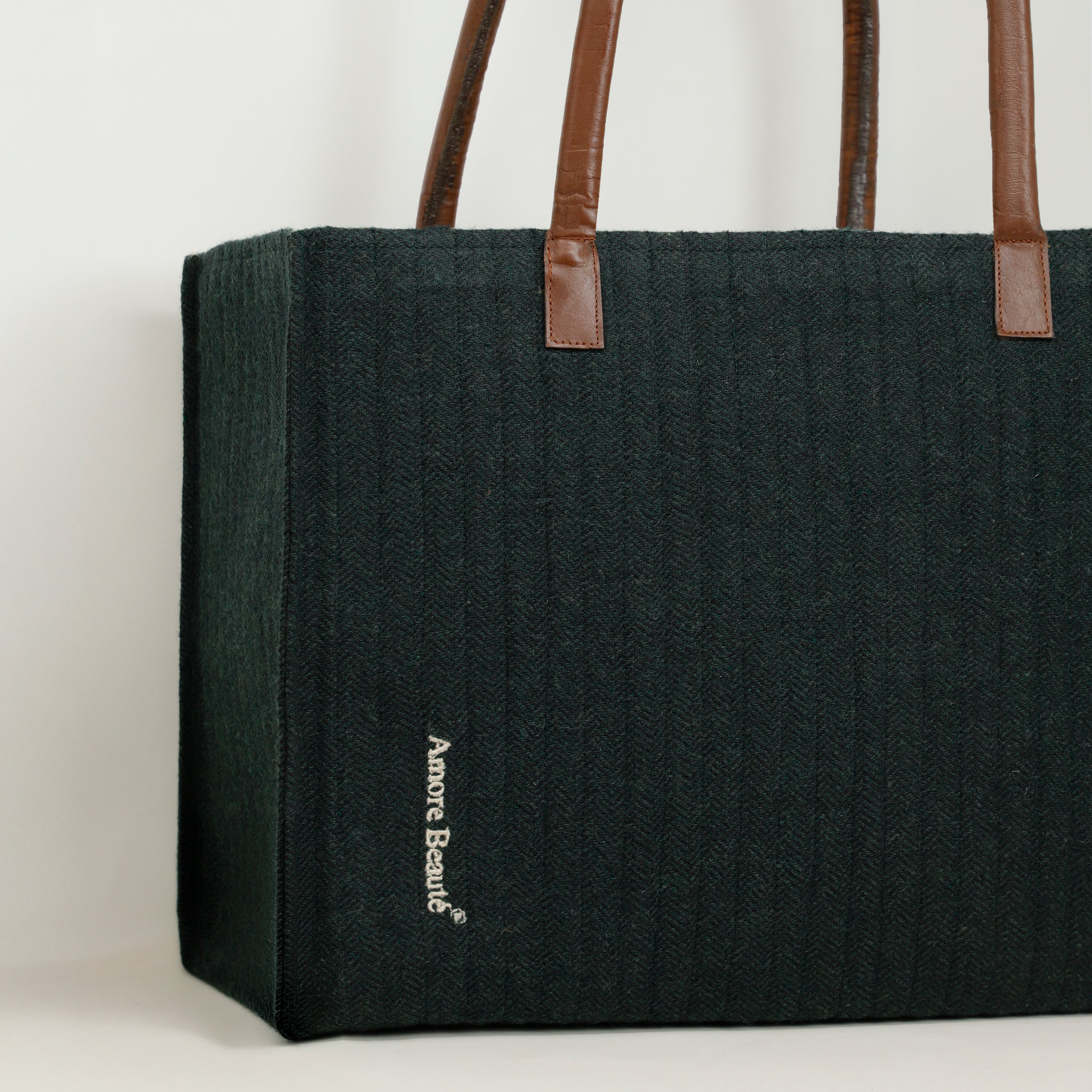 Chevron Tote Bag with Leather Handles