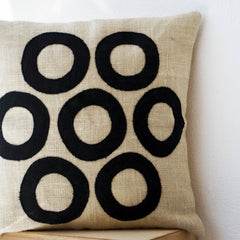 Ivory Pillows - Black Geometric Throw Pillows  - Burlap Pillow - Decorative applique cushion cover- Cream Black pillow - gift pillow 16X16