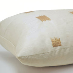 Ivory Silk Pillow Cover, Ikat Pillow, Lumbar Pillow, Embroidery Embroidered,