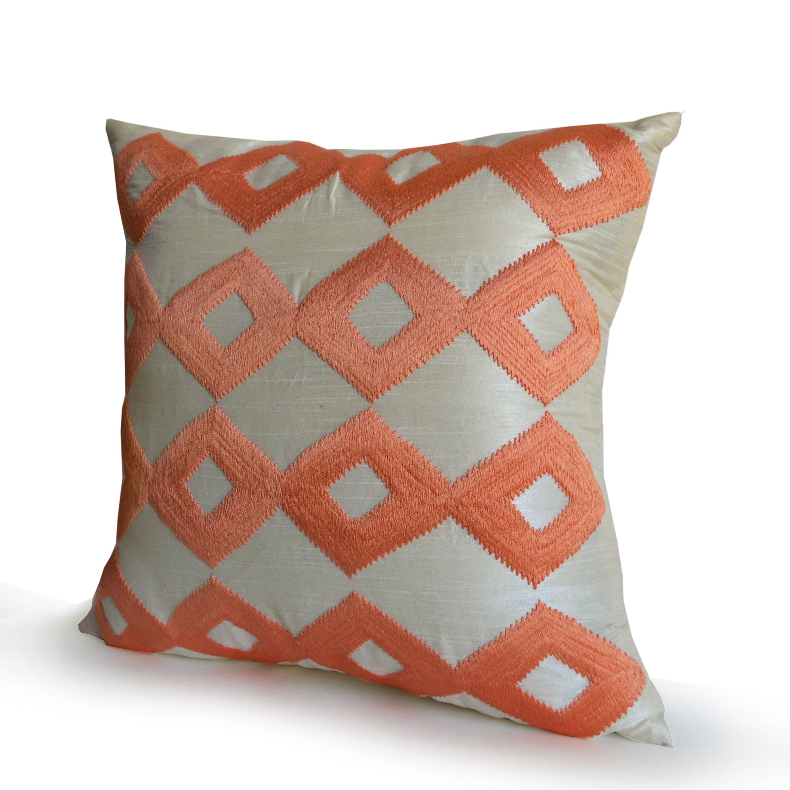 Ivory Light Orange Ikat Throw Pillow -Embroider Pillow Cover