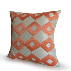 Ivory Light Orange Ikat Throw Pillow -Embroider Pillow Cover