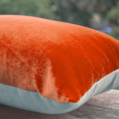 Handcrafted Decorative Pillows In Peach Velvet And Oatmeal Linen