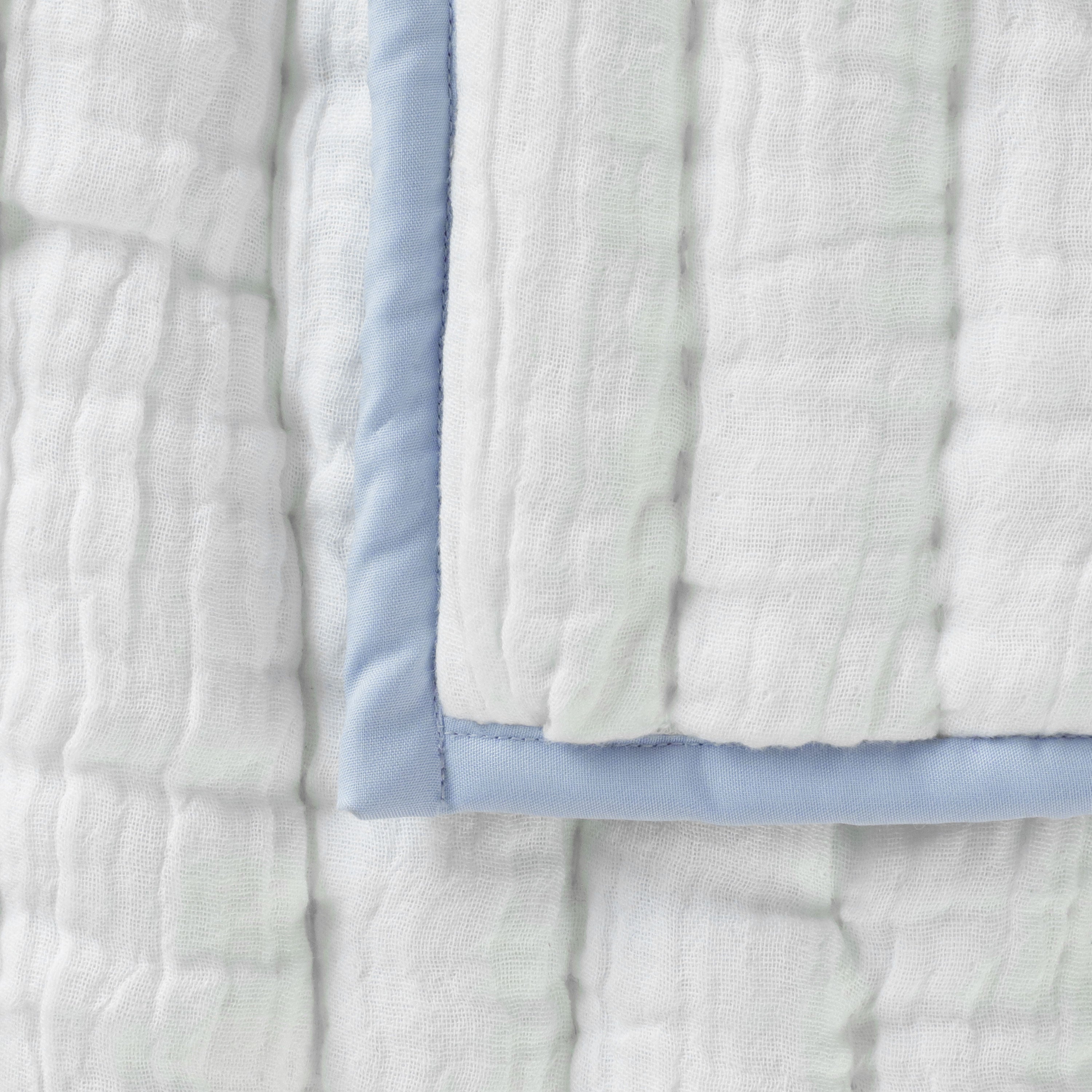 Handmade Ivory Cotton Gauze Quilt - Blue Trim | Ultra-Breathable Custom Bedding | Crib to Cal King | Hot Sleeper & Summer Quilt