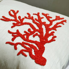 Ivory white pillow - Beaded coral pillow - Decorative throw pillow - Nautical pillow - Coral reef pillow - Silk pilow - 16x16 - gift pillow