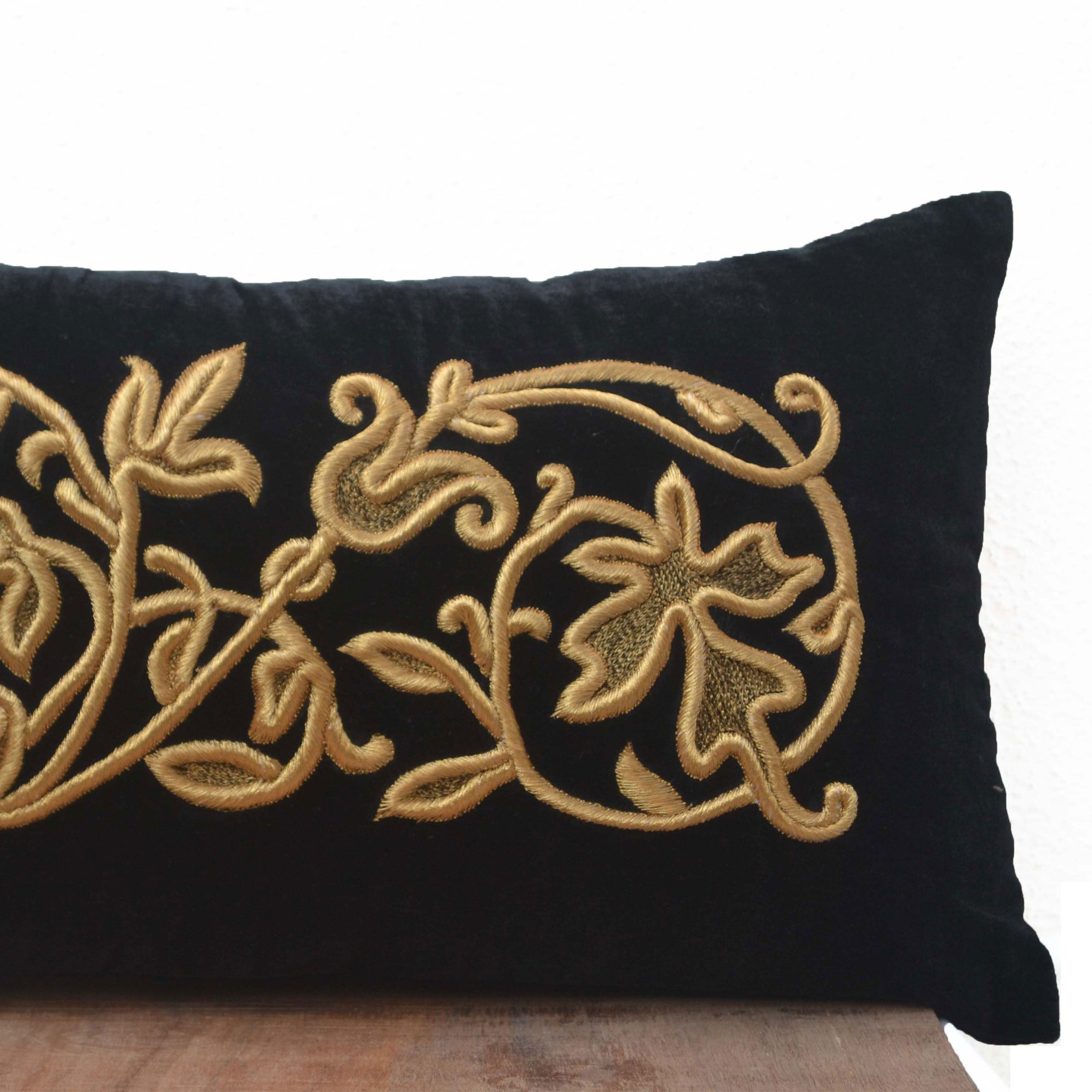 French Embroidery Pillow Cover, Black Velvet Pillow Case