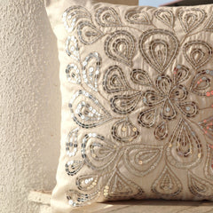Ivory Sequin Throw Pillow Cover - Sparkly Cushion for Spring/Summer Gift