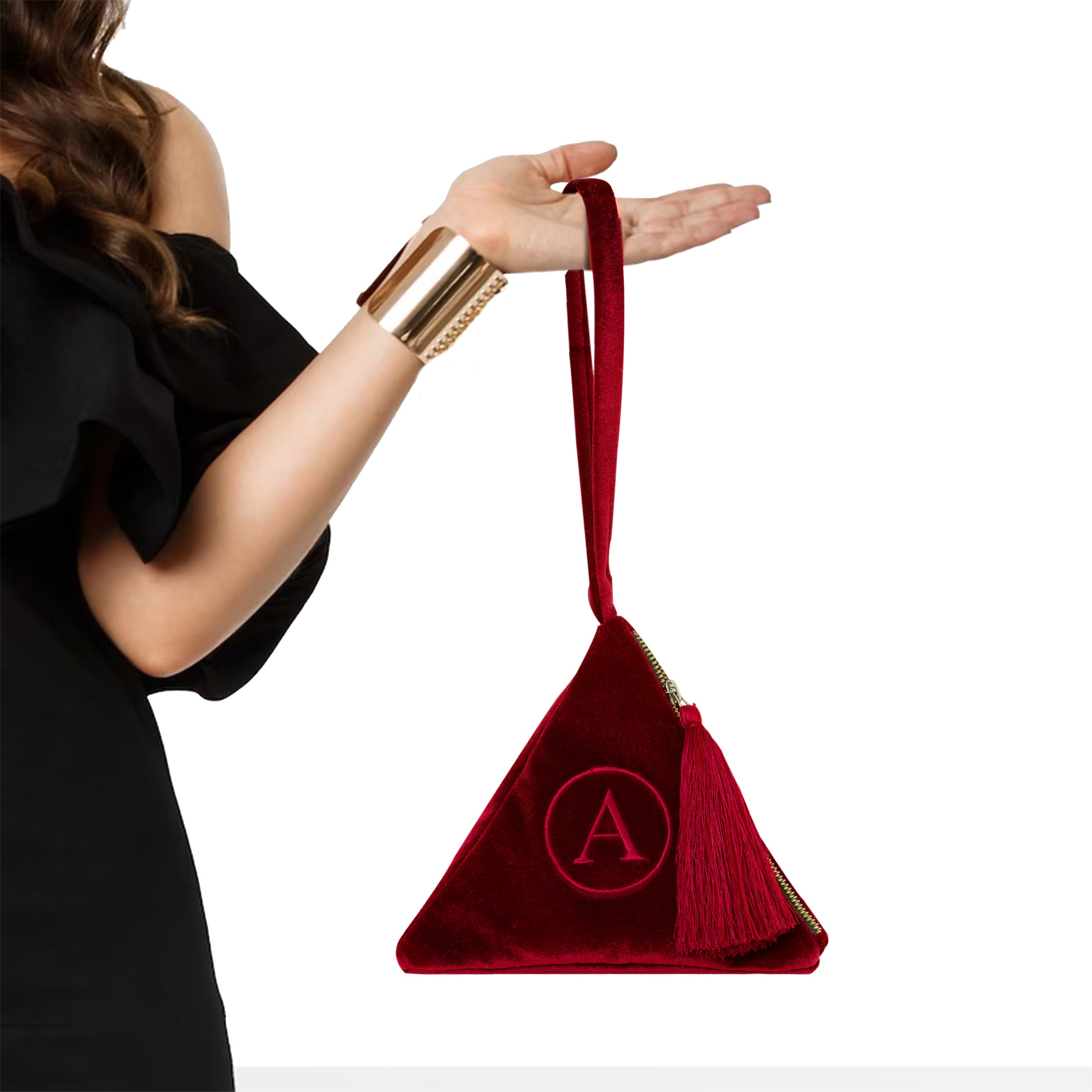 Emerald Green Velvet Purse, Pyramid Handbag