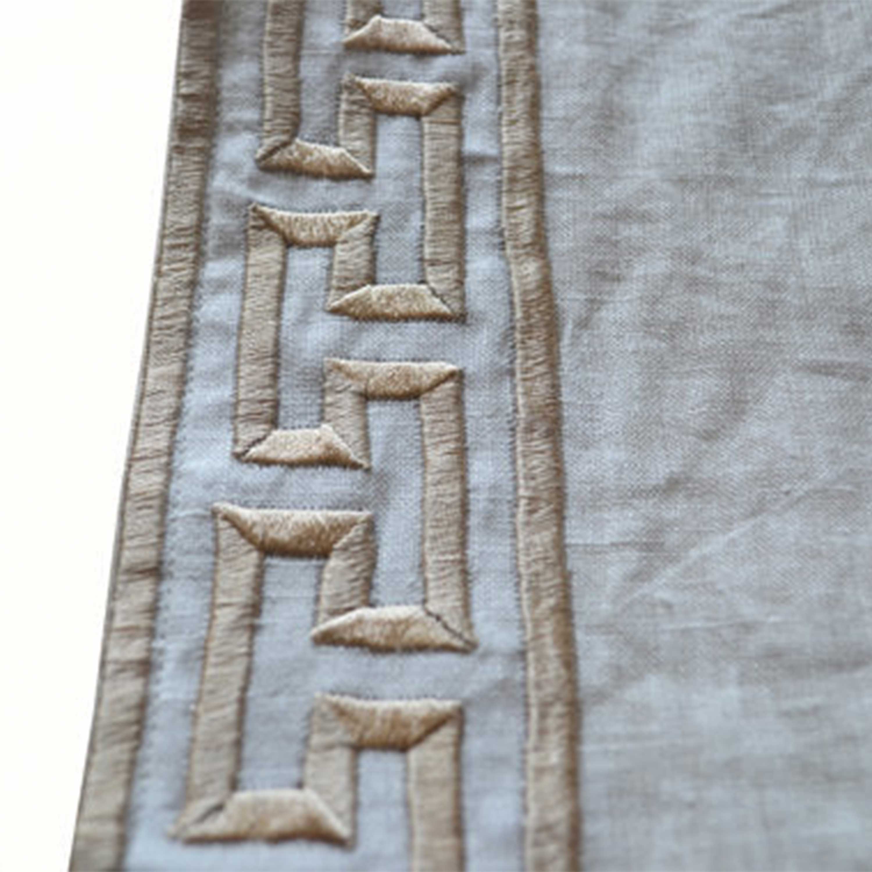 Ivory Linen Curtain with Exquisite Greek key Trim Embroidery