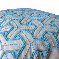Designer Japanese Sashiko Pillow in Turquoise Bead