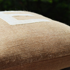Handcrafted Customized Ivory Velvet Monogram Throw Pillows in Burlap
