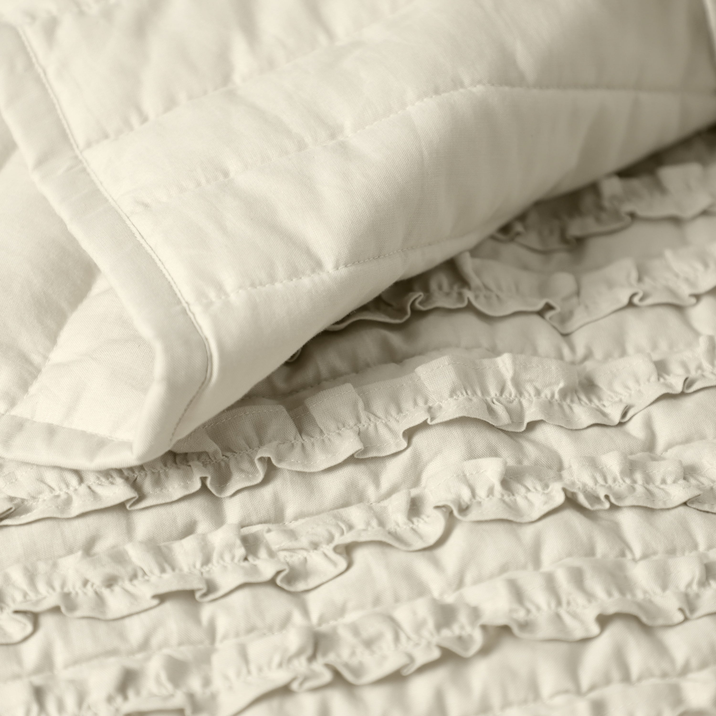 Handmade Beige Ruffle Quilt - Machine Washable, Available in all Sizes