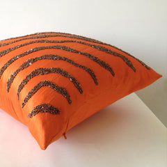 Decorative Throw Pillows -Orange Brown Sea waves in silk sequin bead cushion-16X16 Orange pillow -Bedding -Pillow cover -gift pillow -Autumn