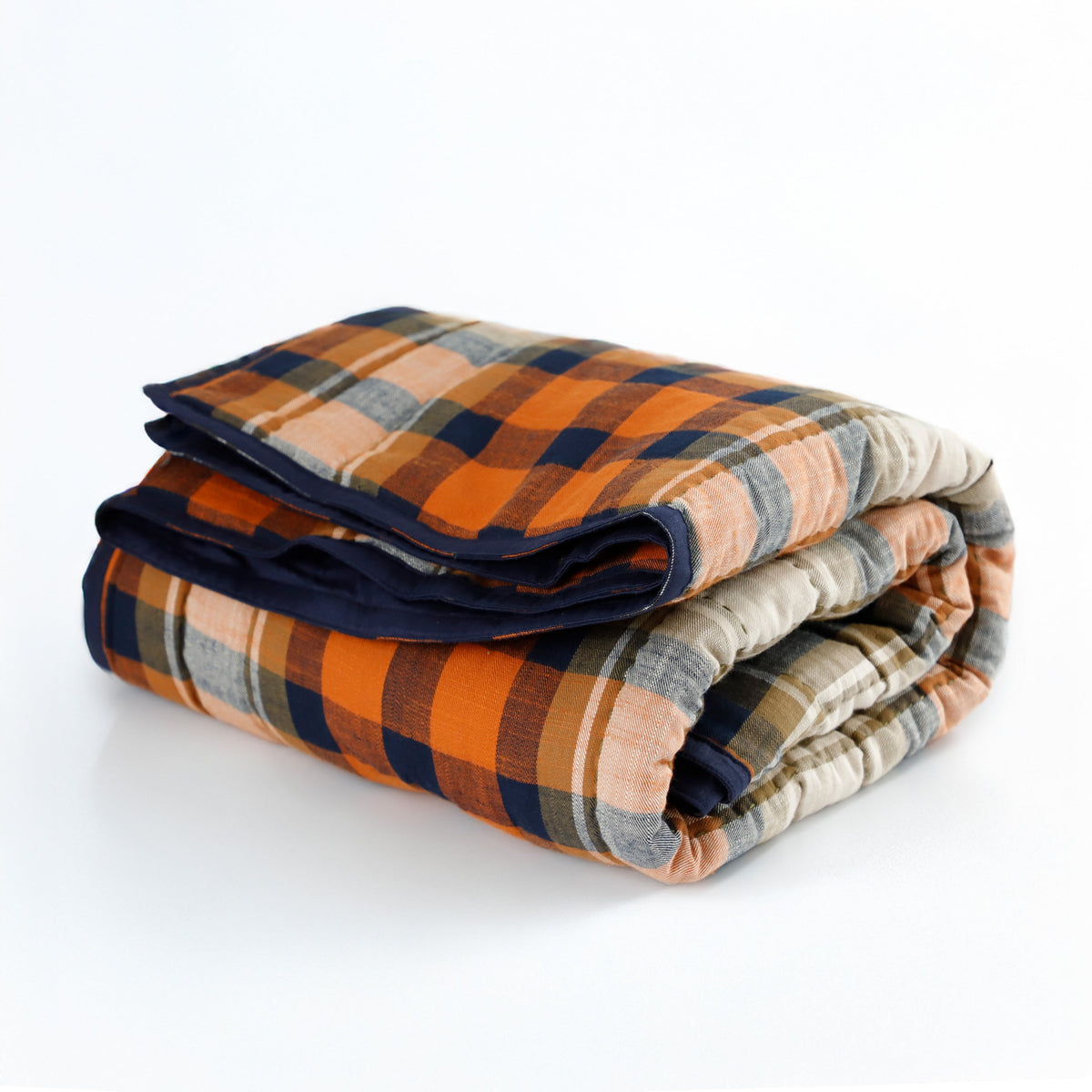 Handmade Reversible Plaid Cotton Quilt - Pick-Stitch Quilting | Navy & Plaid | Farmhouse & Modern Bedroom Décor | Custom Sizes Available