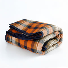 Handmade Reversible Plaid Cotton Quilt - Pick-Stitch Quilting | Navy & Plaid | Farmhouse & Modern Bedroom Décor | Custom Sizes Available