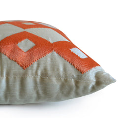 Ivory Light Orange Ikat Throw Pillow -Embroider Pillow Cover