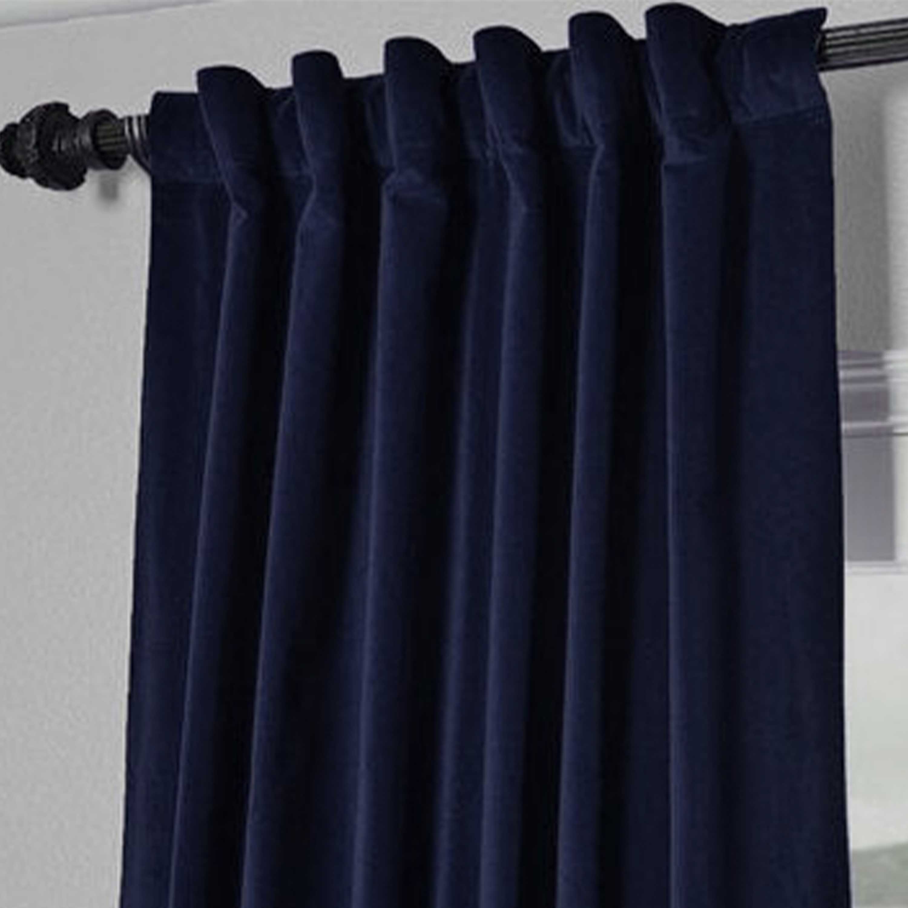 Handcrafted Navy Blue Cotton Velvet Curtain