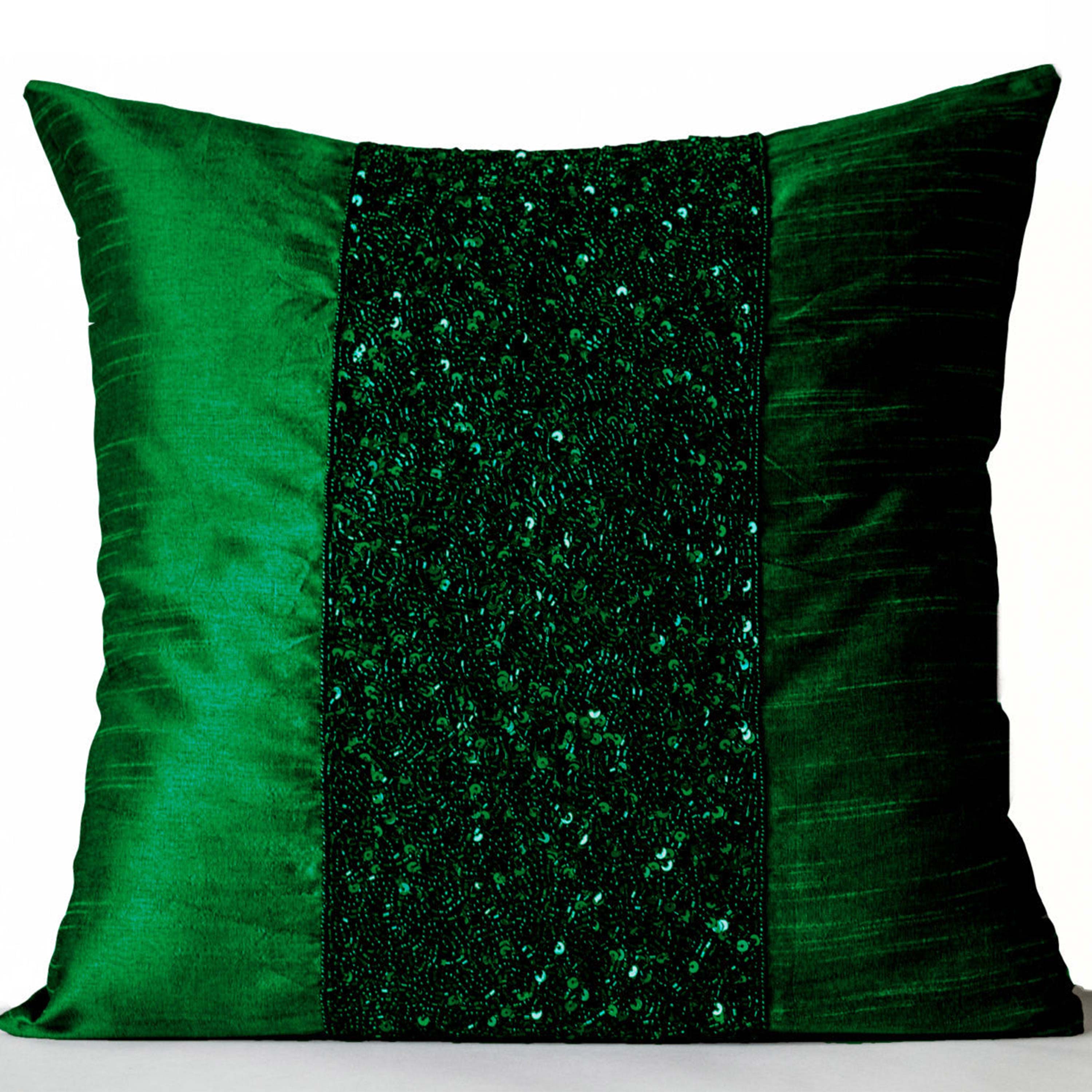 Emerald Green Silk Sparkle Pillow